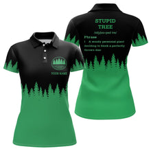 Load image into Gallery viewer, Stupid Tree Funny Definition Womens disc golf polo shirts custom Black Green Forest disc golf clothing NQS6927