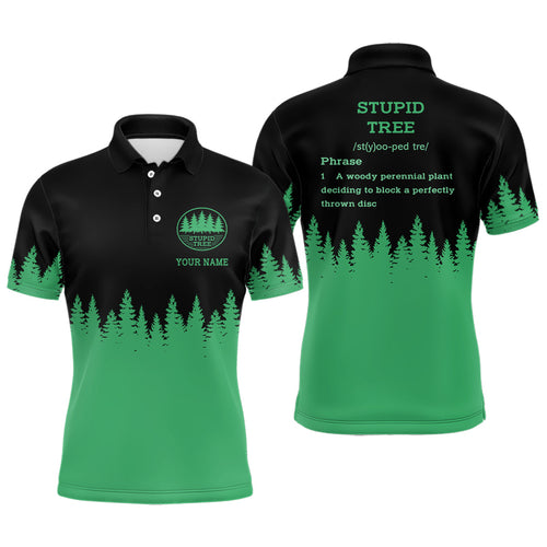 Stupid Tree Funny Definition Mens disc golf polo shirts custom Black Green Forest disc golf clothing NQS6927