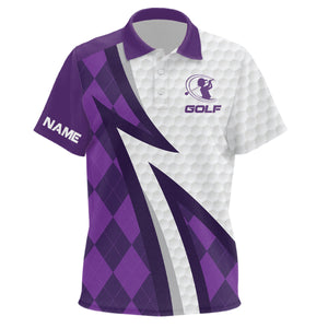 Kids golf polo shirt custom name purple argyle pattern white golf ball skin Kid golf wears NQS6931