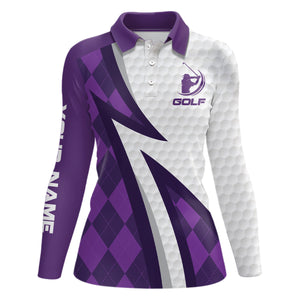 Women golf polo shirts custom name purple argyle pattern white golf ball skin womens golf wears NQS6931