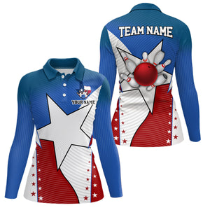 Texas flag retro bowling polo shirts for women custom team shirts bowling jerseys, gifts for bowlers NQS6934