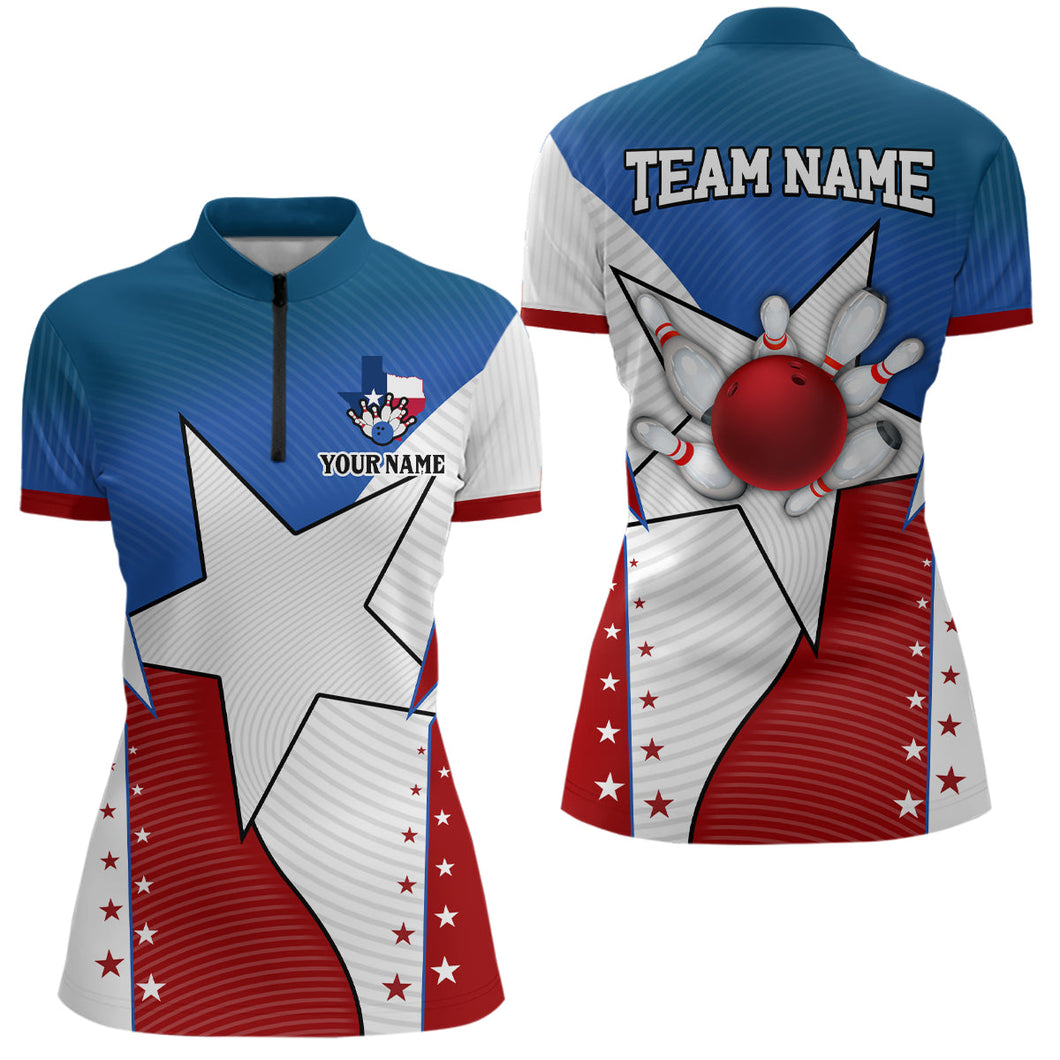 Texas flag retro bowling Quarter Zip shirts for women custom team bowling jerseys, gifts for bowlers NQS6934