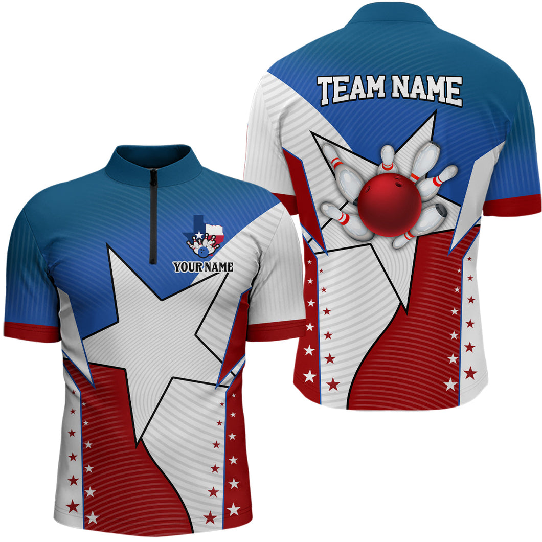 Texas flag retro bowling Quarter Zip shirts for men custom team bowling jerseys, gifts for bowlers NQS6934