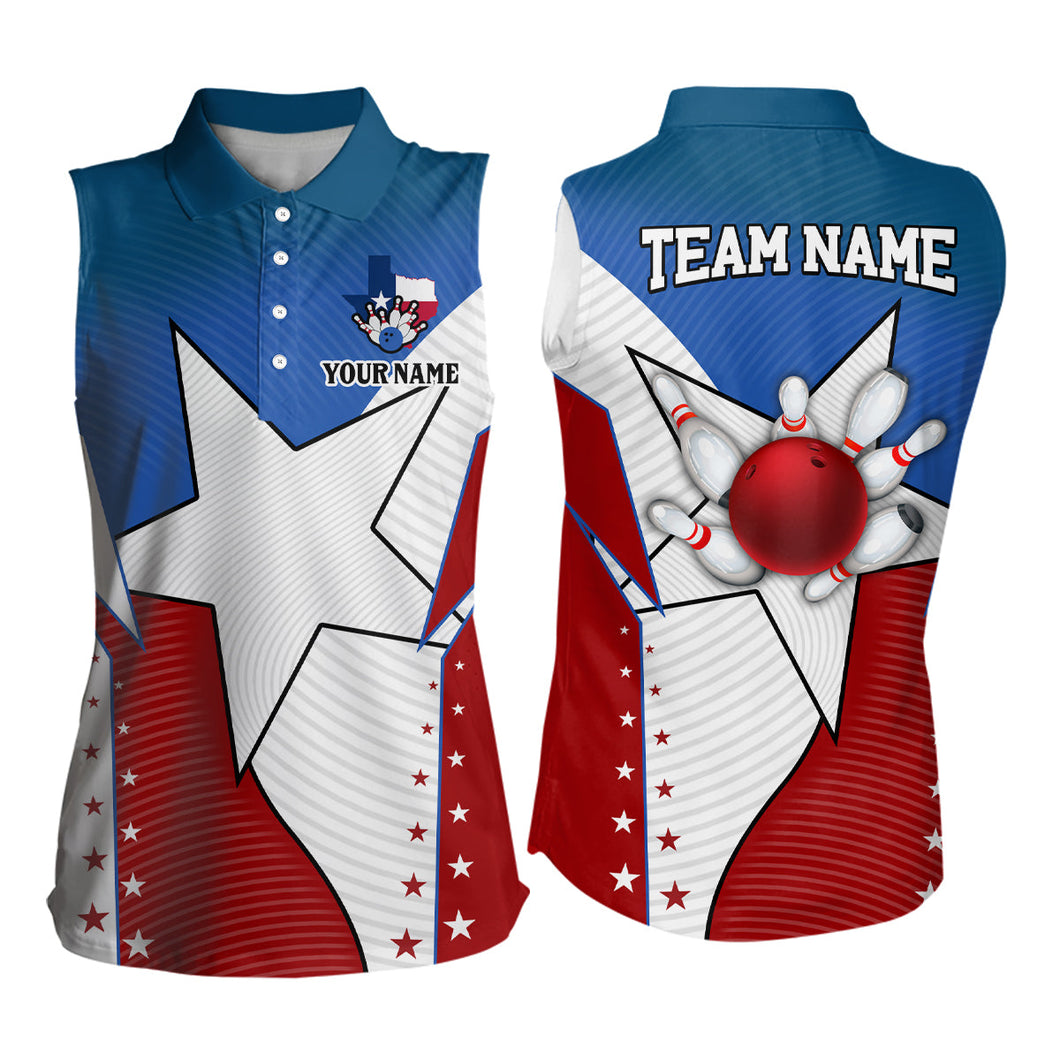 Texas flag retro bowling Sleeveless polo shirts for women custom bowling jerseys, gifts for bowlers NQS6934