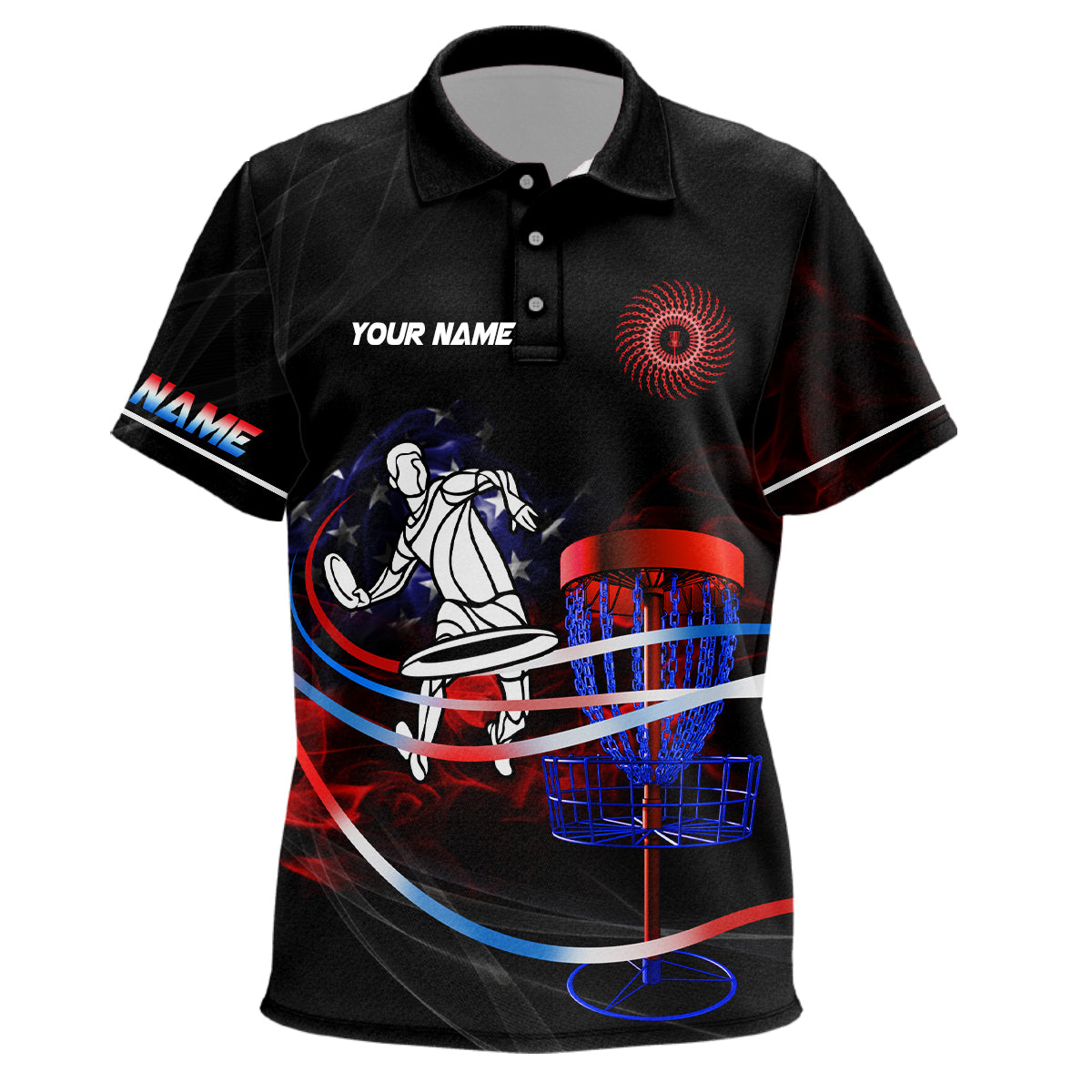 American flag black Kid disc golf polo shirts custom disc golf outfit, disc golf gift NQS6754