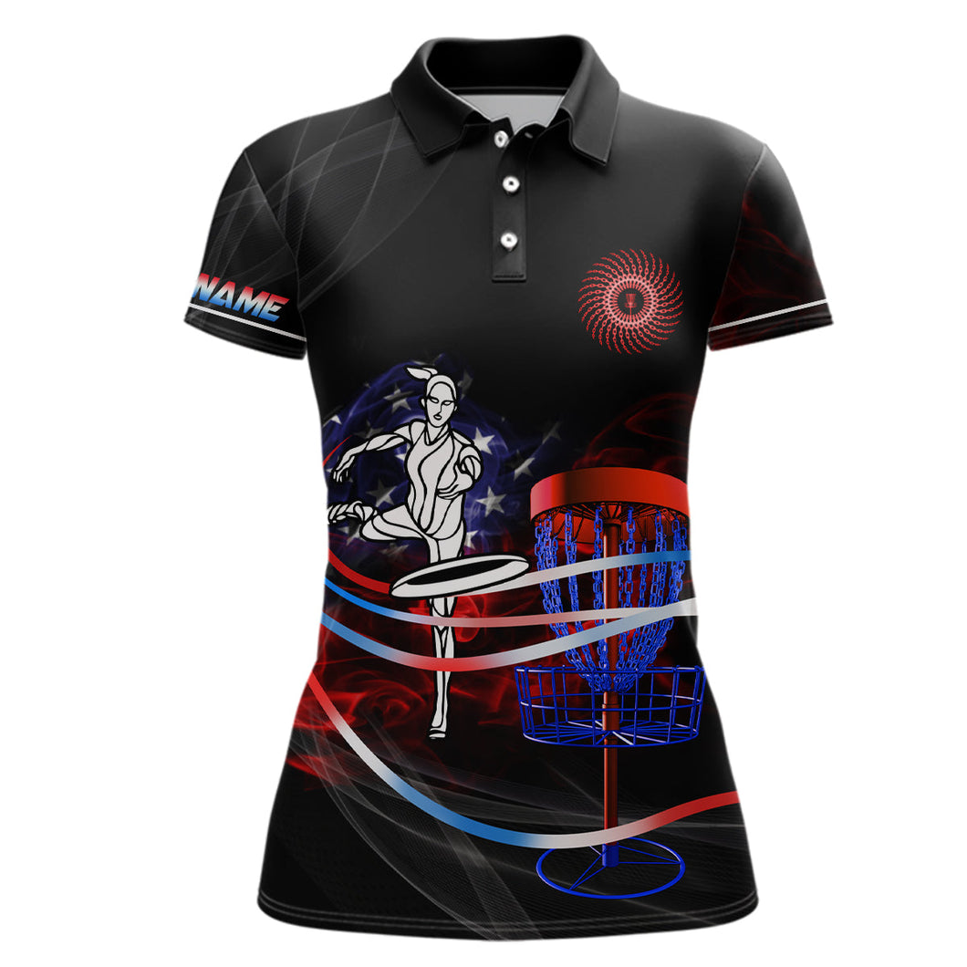 American flag black Womens disc golf polo shirts custom disco golf outfit, disc golf gifts NQS6754