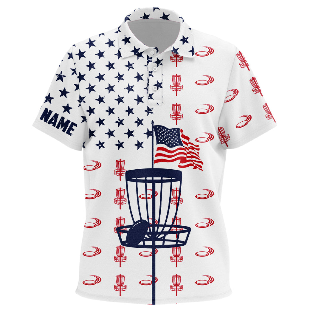 Red, white and blue American flag Kid disc golf polo shirts custom patriotic frisbee golf shirt NQS6766