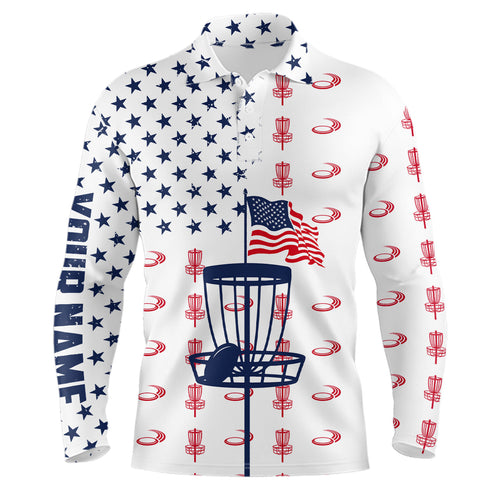 Red, white and blue American flag Mens disc golf polo shirts custom patriotic disc golf shirt NQS6766