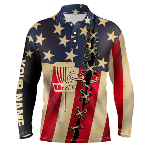 Vintage American flag Mens disc golf polo shirts custom patriotic disc golf shirt NQS6767