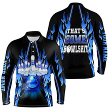 Load image into Gallery viewer, Mens bowling polo shirt Custom blue flame that's some bowlshit bowling ball pins team league jerseys NQS6284