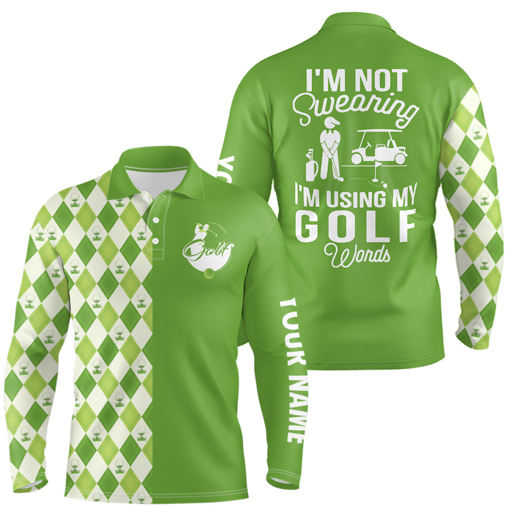Green argyle plaid pattern Mens golf polo shirt custom I'm not swearing, I'm using my golf words NQS6515