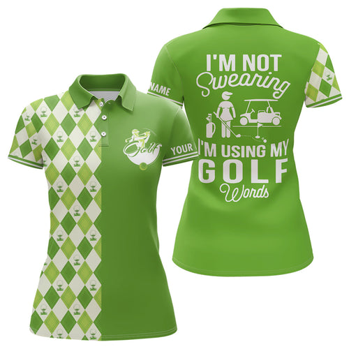 Green argyle plaid pattern Womens golf polo shirts custom I'm not swearing, I'm using my golf words NQS6515