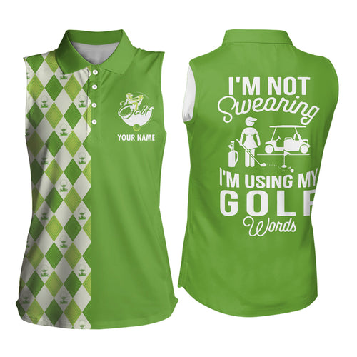 Green argyle plaid pattern Womens sleeveless polos custom I'm not swearing, I'm using my golf words NQS6515