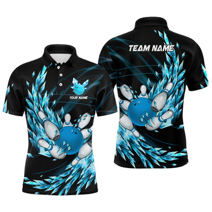 Mens polo bowling shirts Custom blue icy fragments Bowling ball pins Team league bowler Jersey NQS7124