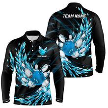 Load image into Gallery viewer, Mens polo bowling shirts Custom blue icy fragments Bowling ball pins Team league bowler Jersey NQS7124