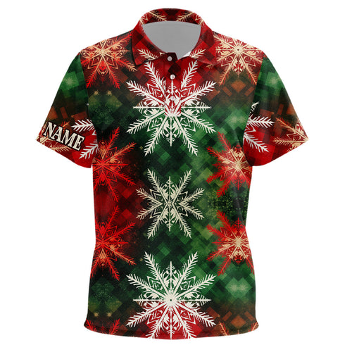 Kid golf polo shirts custom Christmas snowflake plaid pattern, Xmas gift for golf lovers NQS6782