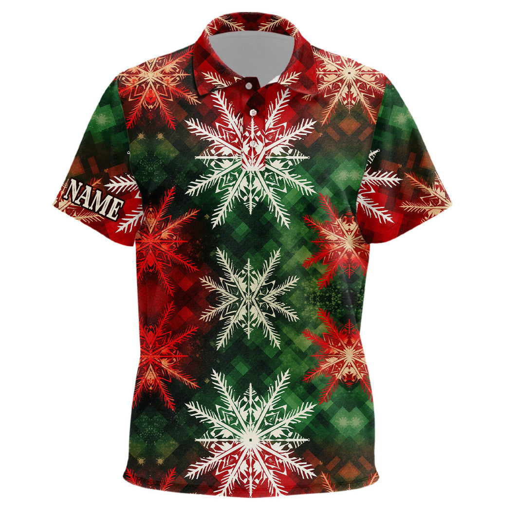Kid golf polo shirts custom Christmas snowflake plaid pattern, Xmas gift for golf lovers NQS6782