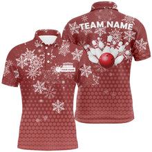 Load image into Gallery viewer, Mens Bowling Polo Shirts Custom Christmas snowflake Bowling ball pins team Ladies Jersey | Red NQS6616