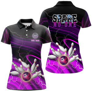 Women bowling polo shirt Custom spare no one Purple lightning thunder team bowling League jerseys NQS6674