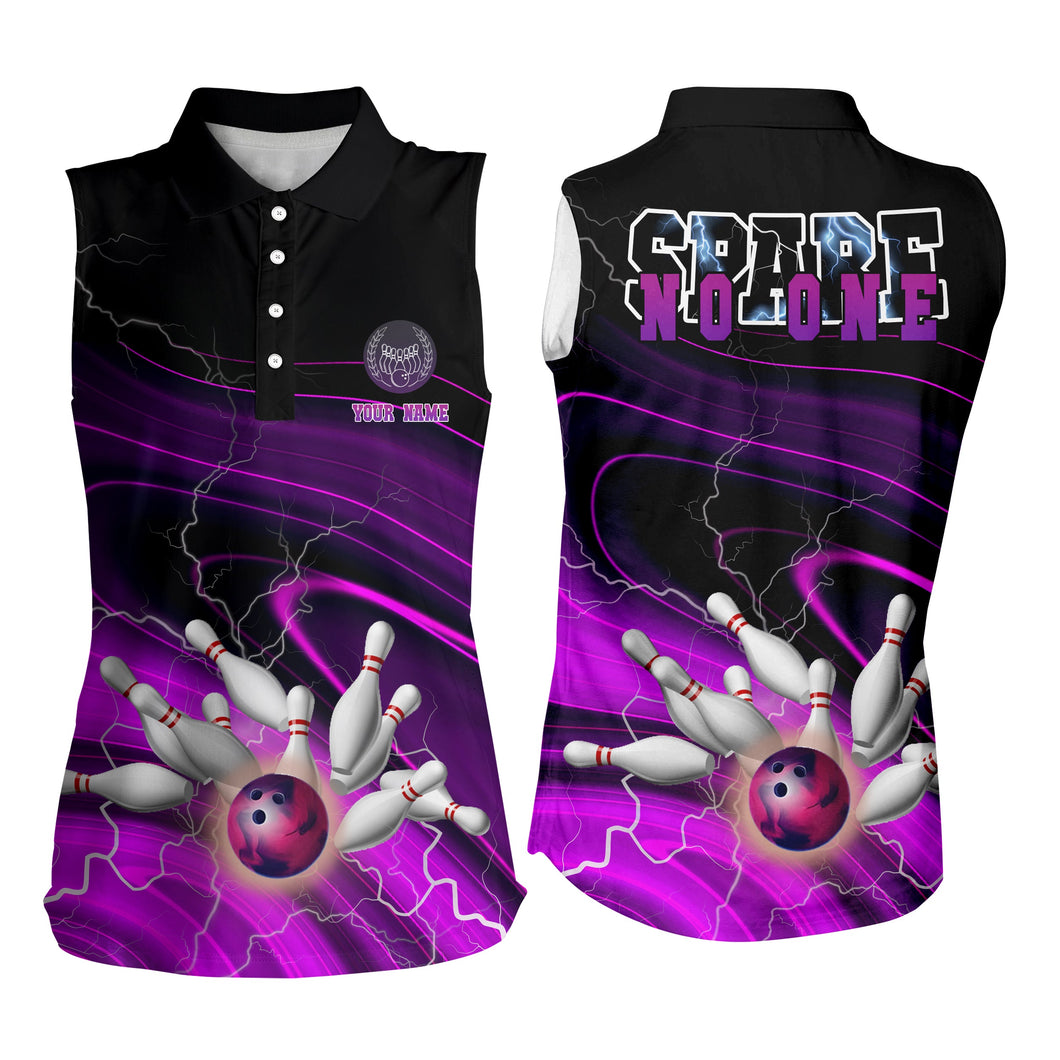 Women sleeveless polo shirts Custom spare no one Purple lightning thunder team bowling jerseys NQS6674