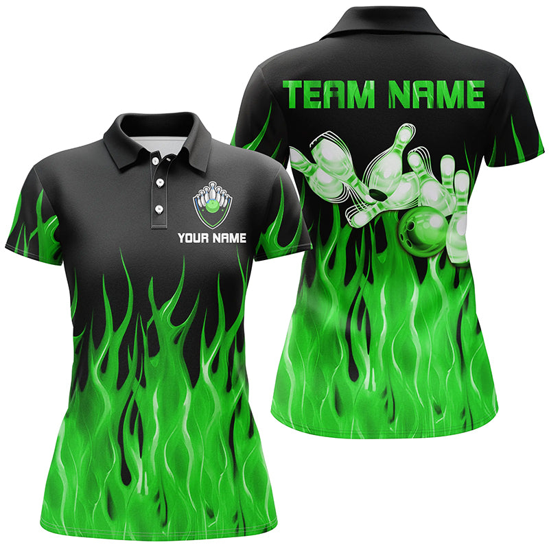 Green flame Womens bowling polo shirt black Bowling Jerseys Personalized Bowling Team Shirts NQS7303