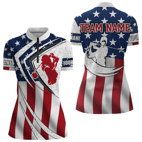 American flag retro Golf Shirts For Women Custom Patriotic Golf Team Jerseys Quarter Zip Shirts NQS6700