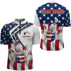 American flag retro Bowling Shirts For Men Custom Patriotic Bowling Team League Quarter Zip Shirt NQS6714