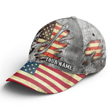 Load image into Gallery viewer, American flag fish hook fishing camo Custom fishing hat Adjustable Unisex Fishing Baseball Angler flag hat cap NQS2532