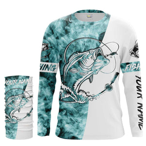Bass Fishing Blue Smoke 3D Custom Name Sun/UV Protection Shirts For Fisherman Personalized Fishing Gifts FSD2038