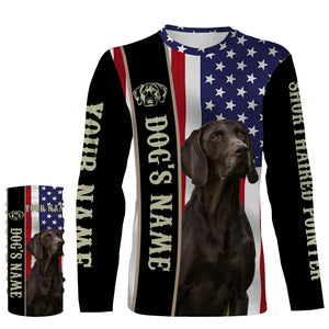 German Shorthaired Pointer American flag custom Name Full printing shirts, GSP Patriotic gifts FSD3256