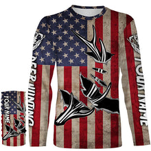 Load image into Gallery viewer, Personalized Deer Hunting American Flag Shirts Customize Name 3D Deer Antler All Over Printed Shirts FSD3398