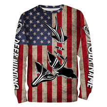 Load image into Gallery viewer, Personalized Deer Hunting American Flag Shirts Customize Name 3D Deer Antler All Over Printed Shirts FSD3398