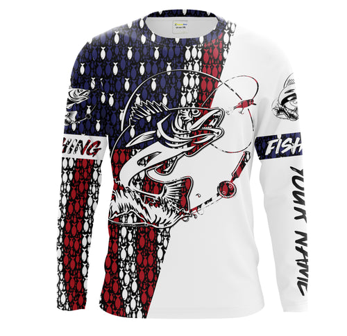 Walleye Fishing Angler American flag Customize Name All over printed UV Protection Shirts - Walleye fishing Jersey FSD2152