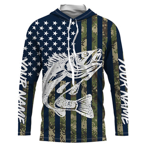 Walleye Fishing American Flag Camo custom performance fishing shirt for Men, Women, Youth/Kids FSD3552