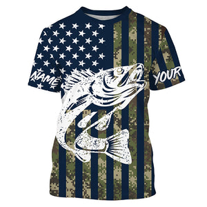 Walleye Fishing American Flag Camo custom performance fishing shirt for Men, Women, Youth/Kids FSD3552
