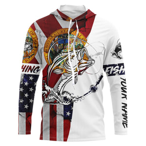 Florida and American flag Bass Fishing Men's Performance Fishing Shirts, Personalized gifts FSD3244