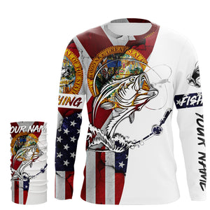 Florida and American flag Bass Fishing Men's Performance Fishing Shirts, Personalized gifts FSD3244