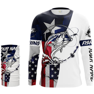 Bass Fishing TX and USA flag 3D Full printing Shirts - Personalized Fishing gift, Men's Performance Fishing Shirts FSD2201