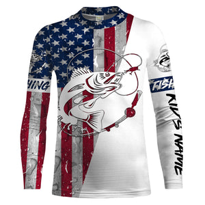 Walleye Fishing Patriotic American Flag Rain drops 3D Full Printing Sun/UV Protection Shirt - Performance Fishing Shirts FSD2202