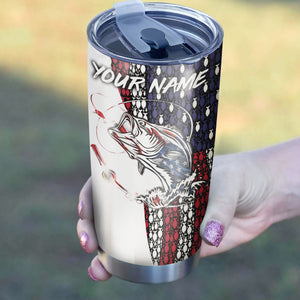 1pc American Flag Bass Fishing Custom Name Stainless Steel Fishing Tumbler Cup - Patriotic Gifts Fishing Gift Idea for Fisherman FSD2214
