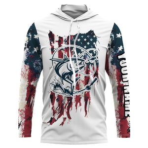 Tuna Fishing American Flag Patriotic Custom Name UV Protection Long Sleeve Shirt, Performance Shirt - FSD2469