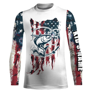 Tuna Fishing American Flag Patriotic Custom Name UV Protection Long Sleeve Shirt, Performance Shirt - FSD2469