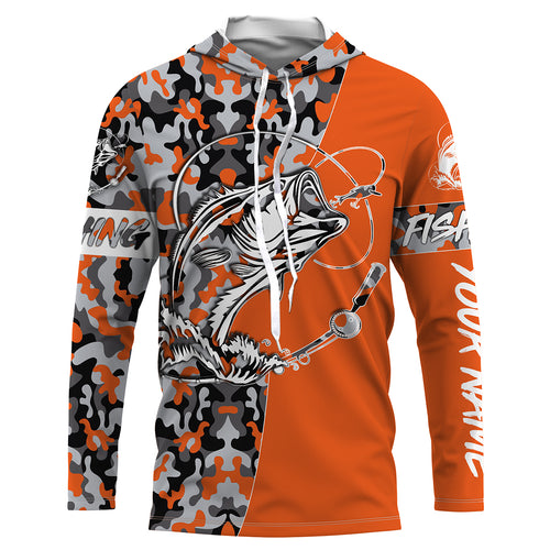 Bass Tattoo camo Orange Bass Fishing Custom Name UV Protection Shirts, Bass Fishing Jerseys - FSD3255