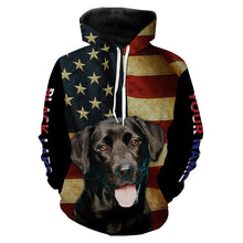 Load image into Gallery viewer, Labrador Retriever American flag Custom Name 3D all over print T-shirt Hoodie| USA Black Labs shirt FSD3635