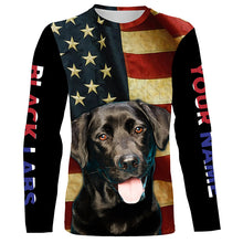 Load image into Gallery viewer, Labrador Retriever American flag Custom Name 3D all over print T-shirt Hoodie| USA Black Labs shirt FSD3635