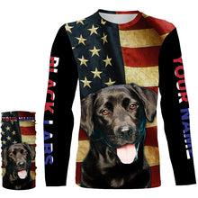 Load image into Gallery viewer, Labrador Retriever American flag Custom Name 3D all over print T-shirt Hoodie| USA Black Labs shirt FSD3635