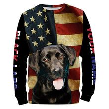 Load image into Gallery viewer, Labrador Retriever American flag Custom Name 3D all over print T-shirt Hoodie| USA Black Labs shirt FSD3635