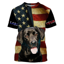 Load image into Gallery viewer, Labrador Retriever American flag Custom Name 3D all over print T-shirt Hoodie| USA Black Labs shirt FSD3635