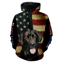 Load image into Gallery viewer, Labrador Retriever American flag Custom Name 3D all over print T-shirt Hoodie| USA Black Labs shirt FSD3635