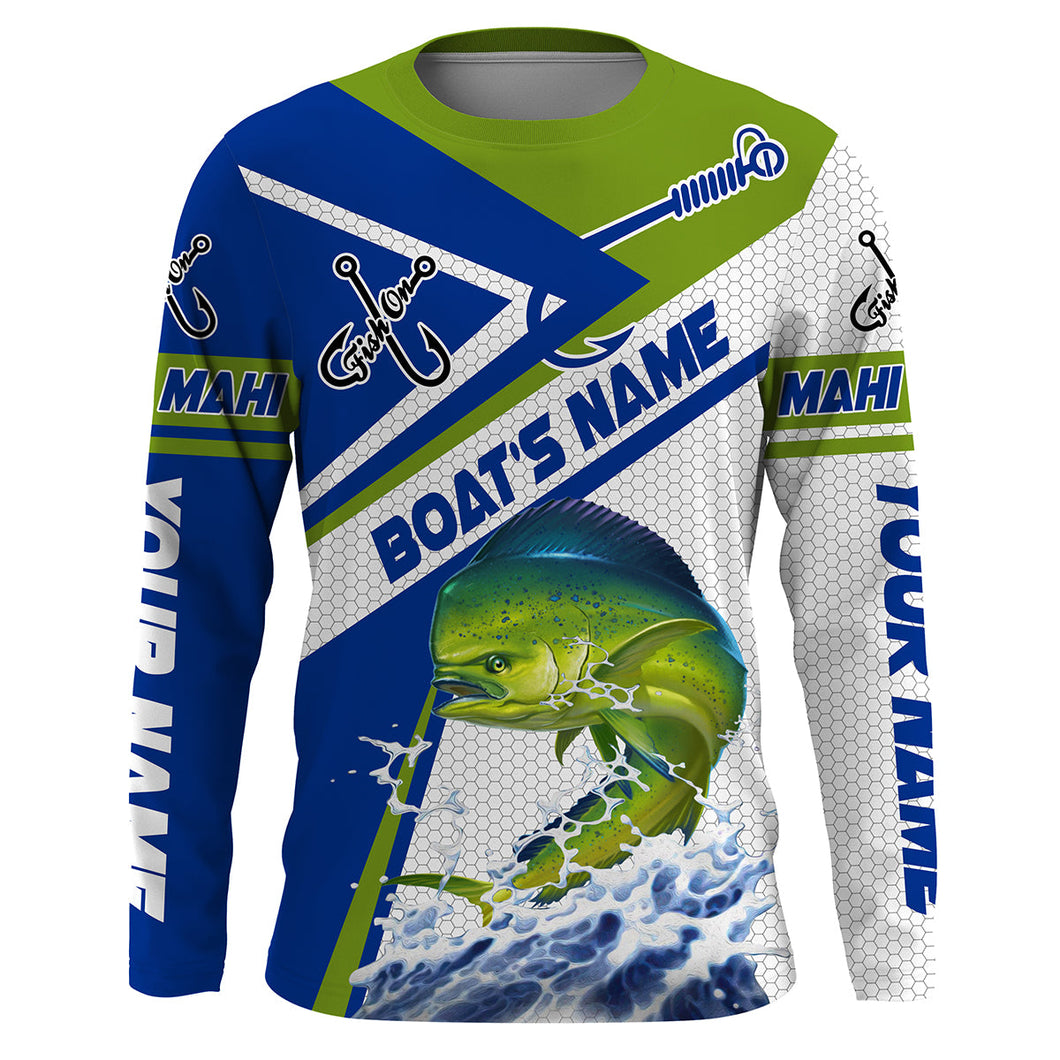 Mahi Mahi Fishing Performance Custom Name and Boat Name UV Protection Shirts, Long Sleeve, Tshirt - FSD2982